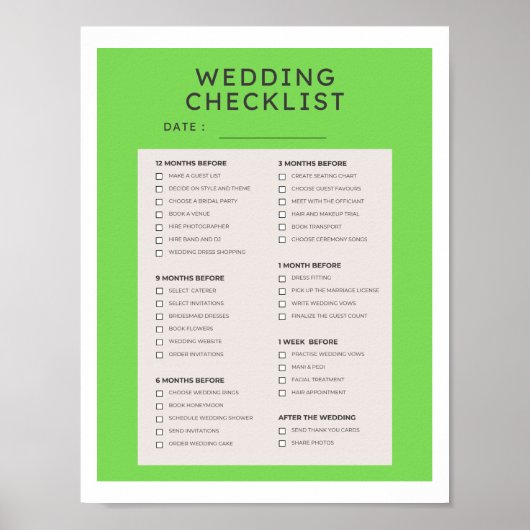 Wedding Planning Checklist Guide Poster (Voorkant)