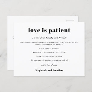 Wedding Postpone Love is Patiënt Save New Date Aankondigingskaart