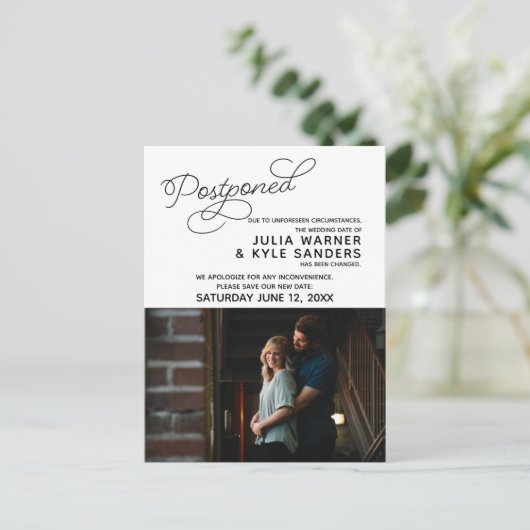 Wedding Postponed Photo Briefkaart (Staand voorkant)