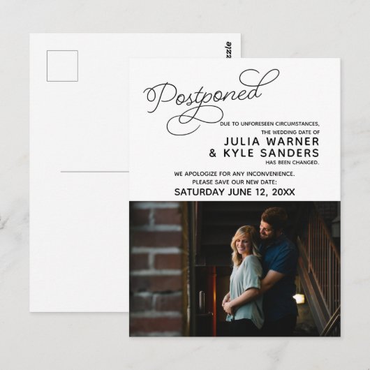 Wedding Postponed Photo Briefkaart (Voorkant / Achterkant)