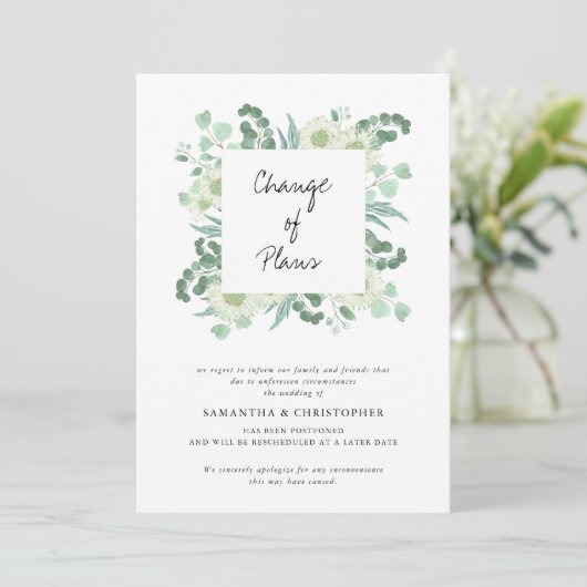 Wedding Postponed Waterverf Greenery Aankondiging (Staand voorkant)