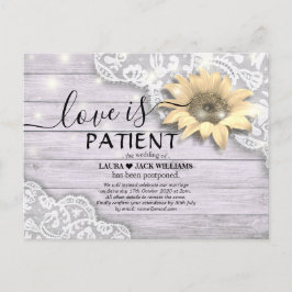 Wedding Postponement Love is Patiënte Sunflower Aankondigingskaart