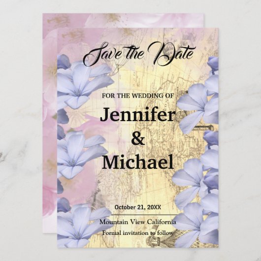 Wedding Professional Classical Floral Save The Date (Voorkant / Achterkant)