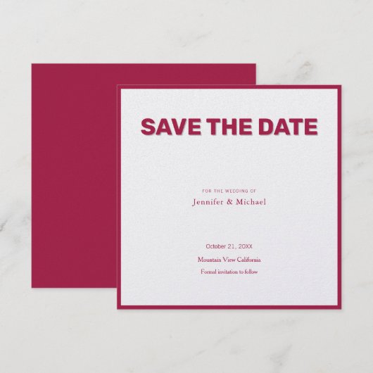 Wedding Professioneel Minimalistisch Roos Red & Pe Save The Date (Voorkant / Achterkant)