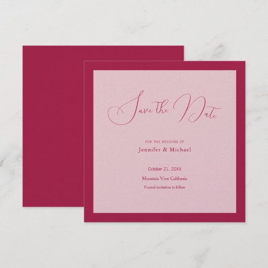 Wedding Professioneel Minimalistisch Roos Rood Kle Save The Date (Voorkant / Achterkant)
