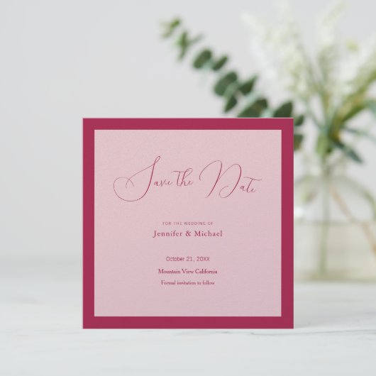 Wedding Professioneel Minimalistisch Roos Rood Kle Save The Date (Staand voorkant)