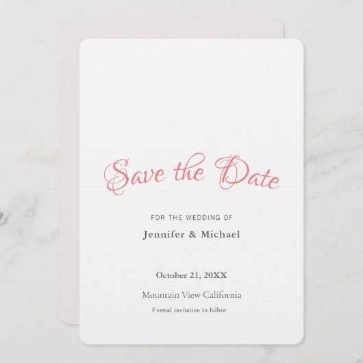 Wedding Professionele Minimalistische Plain Modern Save The Date (Voorkant / Achterkant)