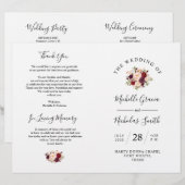 Wedding Program Burgundy Waterverf Floral, FOLD (Voorkant / Achterkant)