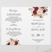 Wedding Program Burgundy Waterverf Floral, FOLD (Voorkant)