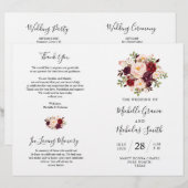 Wedding Program Burgundy Waterverf Floral, FOLD (Voorkant / Achterkant)