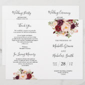 Wedding Program Burgundy Waterverf Floral, FOLD (Voorkant / Achterkant)