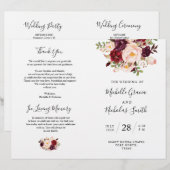 Wedding Program Burgundy Waterverf Floral, FOLD (Voorkant / Achterkant)
