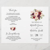 Wedding Program Burgundy Waterverf Floral, FOLD (Voorkant)