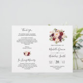 Wedding Program Burgundy Waterverf Floral, FOLD (Staand voorkant)