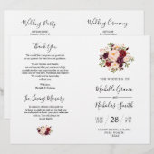 Wedding Program Burgundy Waterverf Floral, FOLD (Voorkant / Achterkant)