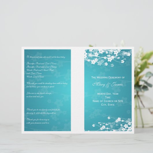 Wedding Program Cherry Blossom Blue (Staand voorkant)