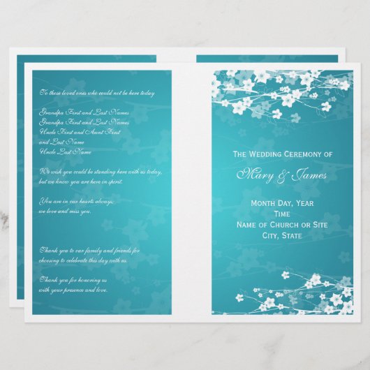 Wedding Program Cherry Blossom Blue (Voorkant / Achterkant)