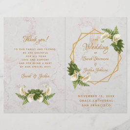 Wedding Program Gold White Marble Calla Lilies