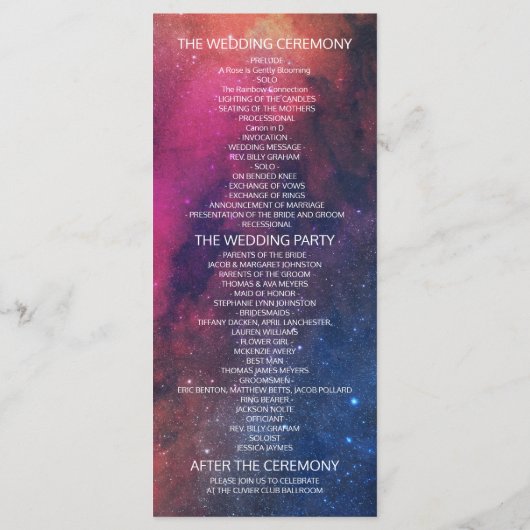 Wedding Program Gorge Star Nebula Constellation Programmakaart (Achterkant)
