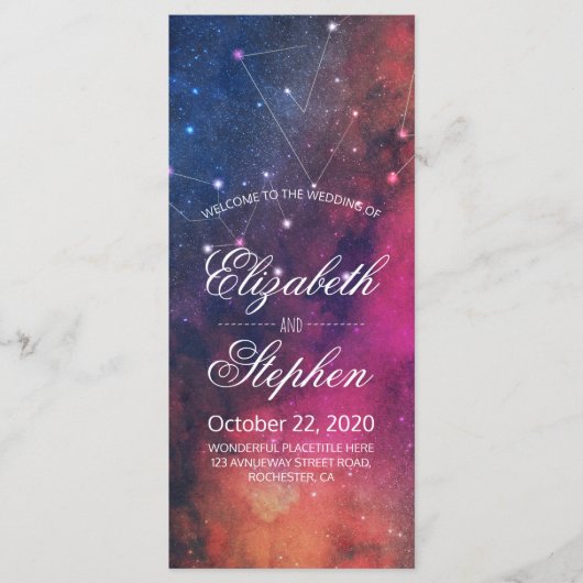 Wedding Program Gorge Star Nebula Constellation Programmakaart (Voorkant)