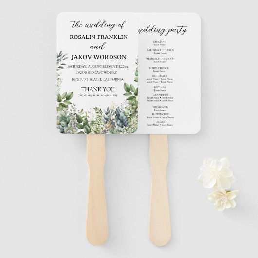 Wedding Program Hand Fan Handwaaier (Voorkant en achterkant)
