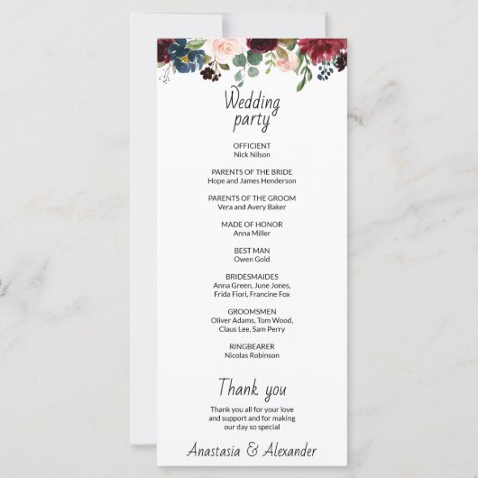 Wedding Program-kaart. (Achterkant)