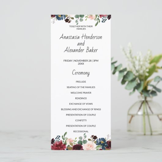 Wedding Program-kaart. (Staand voorkant)