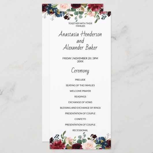 Wedding Program-kaart. (Voorkant / Achterkant)