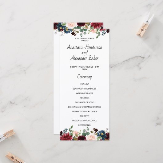 Wedding Program-kaart. (Voorkant / Achterkant in situ)