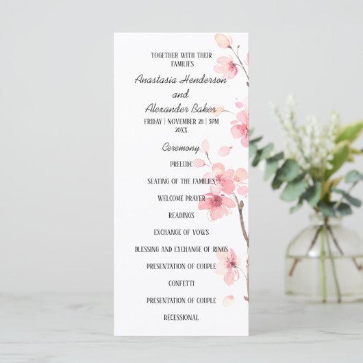 Wedding Program-kaart. (Staand voorkant)