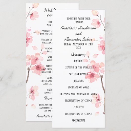 Wedding Program-kaart. (Voorkant / Achterkant)