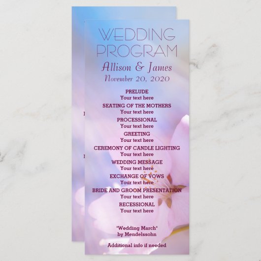 Wedding Program kersry, aanpasbaar Programmakaart (Voorkant / Achterkant)