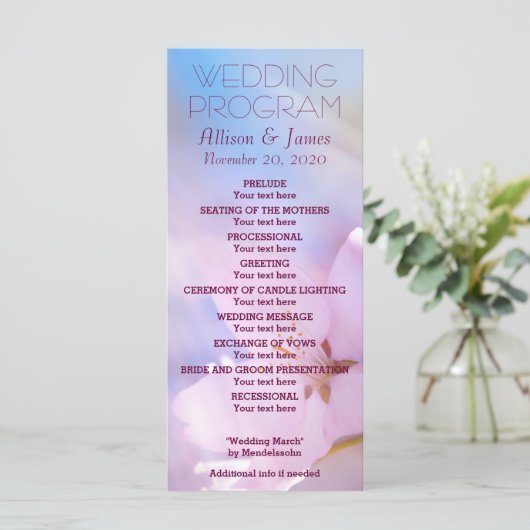 Wedding Program kersry, aanpasbaar Programmakaart (Staand voorkant)