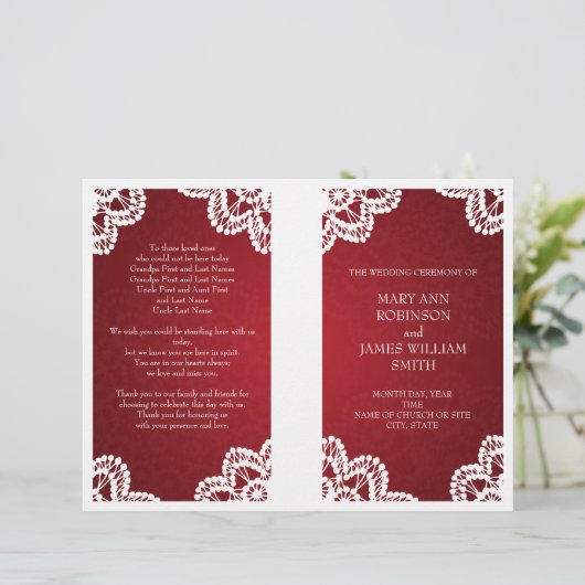 Wedding Program  Lace Red (Staand voorkant)