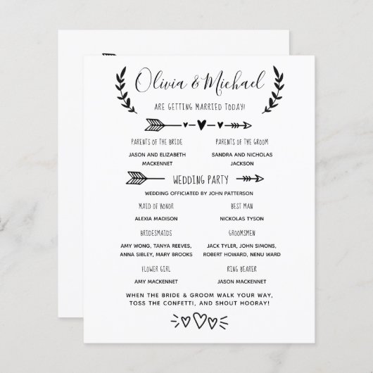 Wedding Program Order of Events (Voorkant / Achterkant)