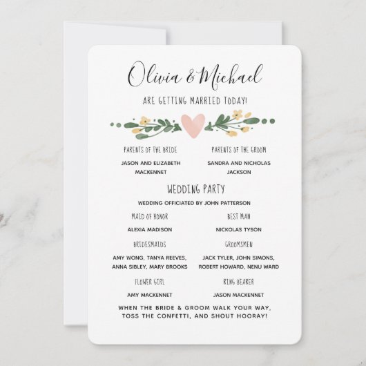Wedding Program Order of Events Kaart (Voorkant)