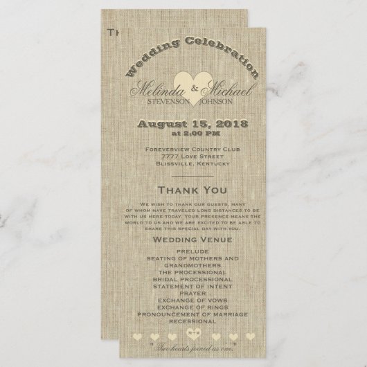 Wedding Program Rustic Linen Programmakaart (Voorkant / Achterkant)