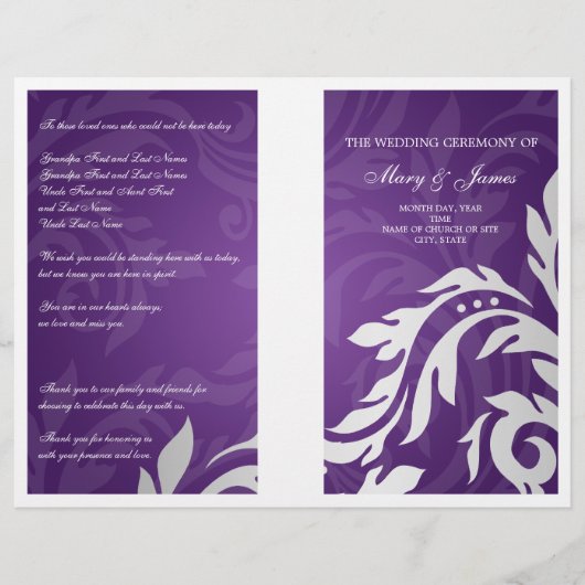 Wedding Program Swirly Flourish Paars (Voorkant)
