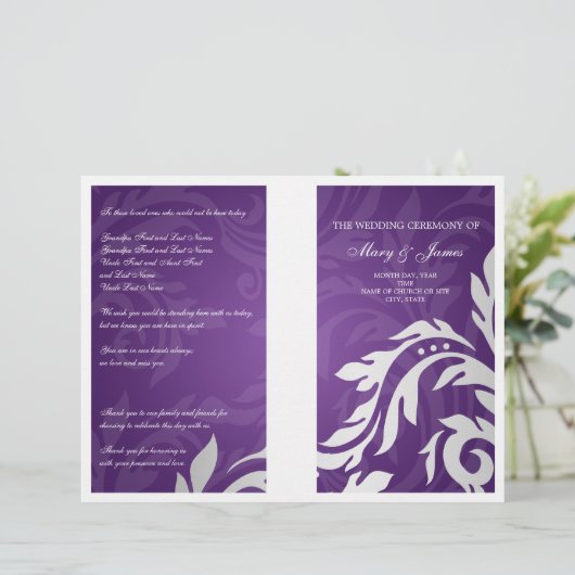 Wedding Program Swirly Flourish Paars (Staand voorkant)