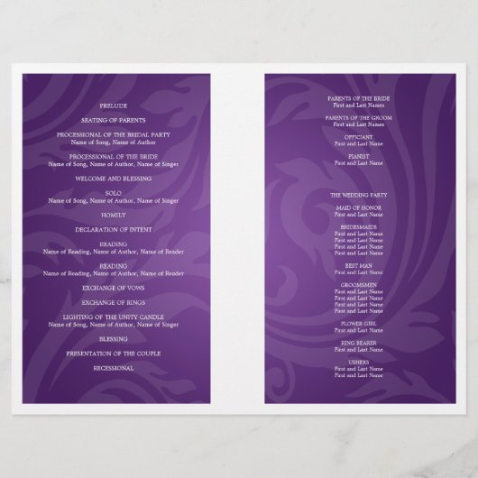 Wedding Program Swirly Flourish Paars (Achterkant)