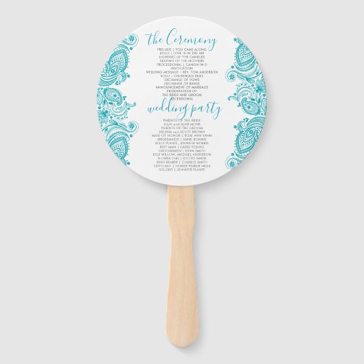 Wedding Program - Turquoise Paisley lace Handwaaier (Voorkant)