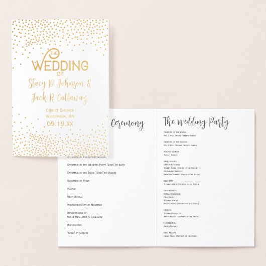 WEDDING PROGRAMMA Gold Confetti Typografie (Display)