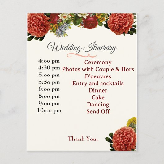 Wedding Programme, reisroute, BOHO Floral Retro (Voorkant)