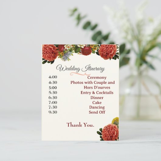 Wedding Programme, reisroute, BOHO Floral Retro (Staand voorkant)