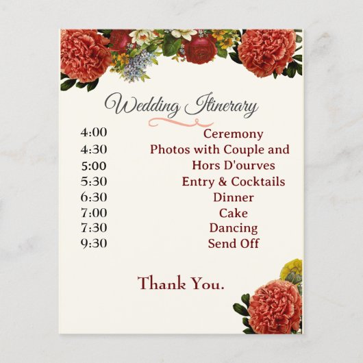 Wedding Programme, reisroute, BOHO Floral Retro (Voorkant)