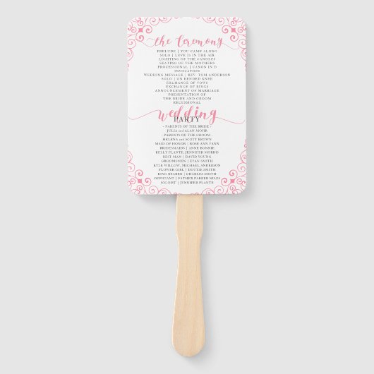 "Wedding Programme" Roze Typografie en  Lijst Handwaaier (Voorkant)