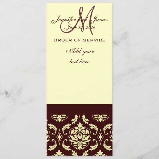 Wedding Programs Brown Cream Damask Programmakaart (Voorkant)