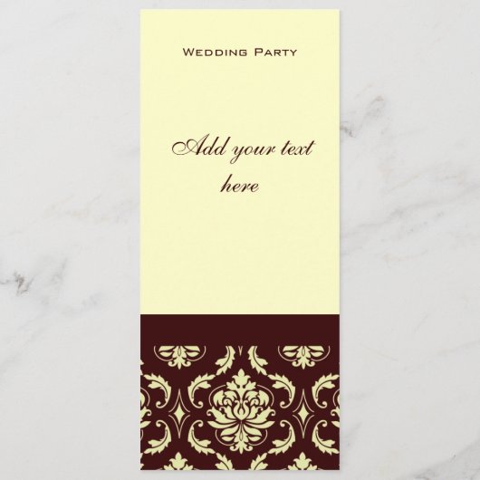 Wedding Programs Brown Cream Damask Programmakaart (Achterkant)