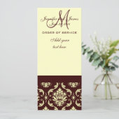 Wedding Programs Brown Cream Damask Programmakaart (Staand voorkant)