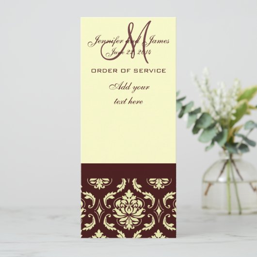 Wedding Programs Brown Cream Damask Programmakaart (Staand voorkant)
